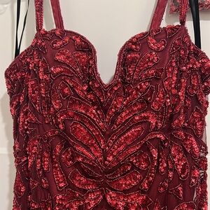 Red Primavera beaded dress